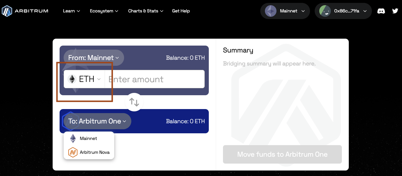 Select the token to bridge